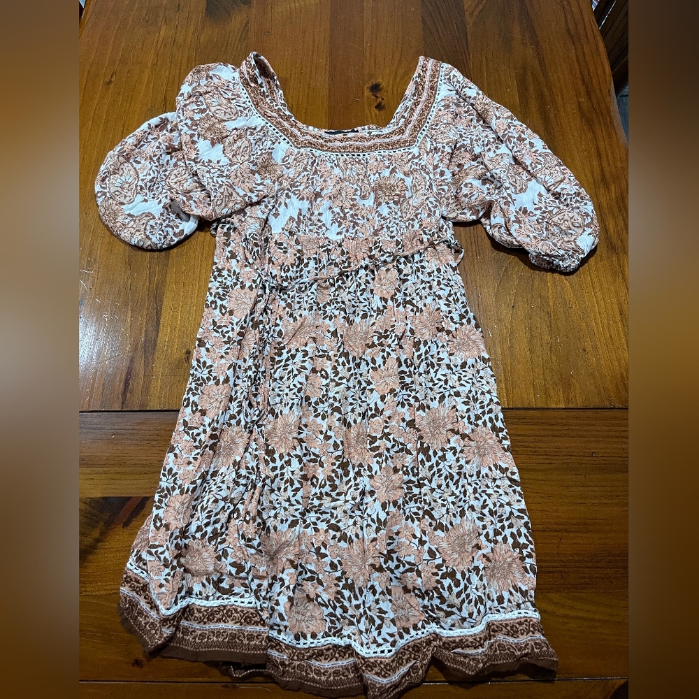 Wendy Bellissimo Brown Orange Cream Floral Off The Shoulder Dress Size Medium‎